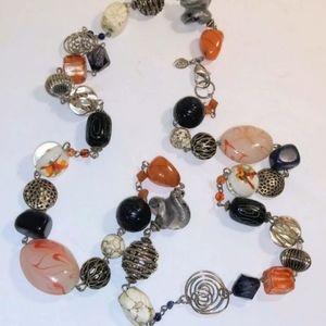 Chico's Chunky Chain Beaded Necklace 38" Long